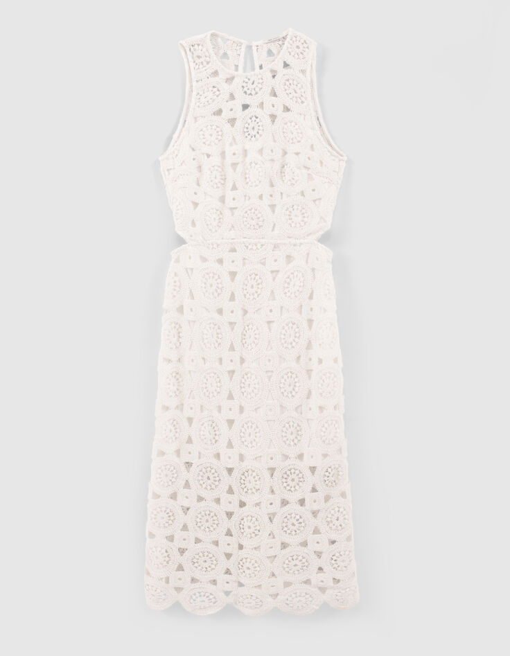 Vestido blanco roto ganchillo forro abertura lateral mujer-6