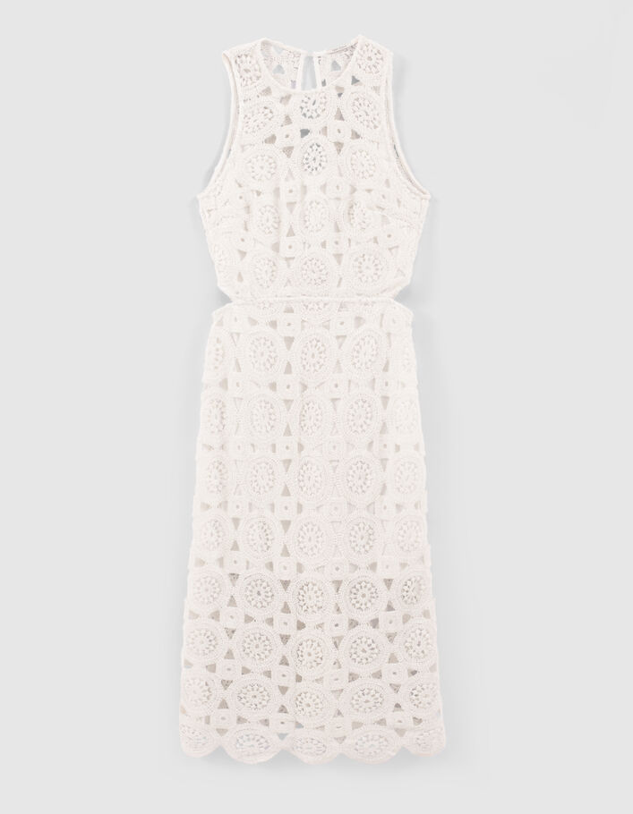 Women’s off-white lined crochet dress with side openings - IKKS