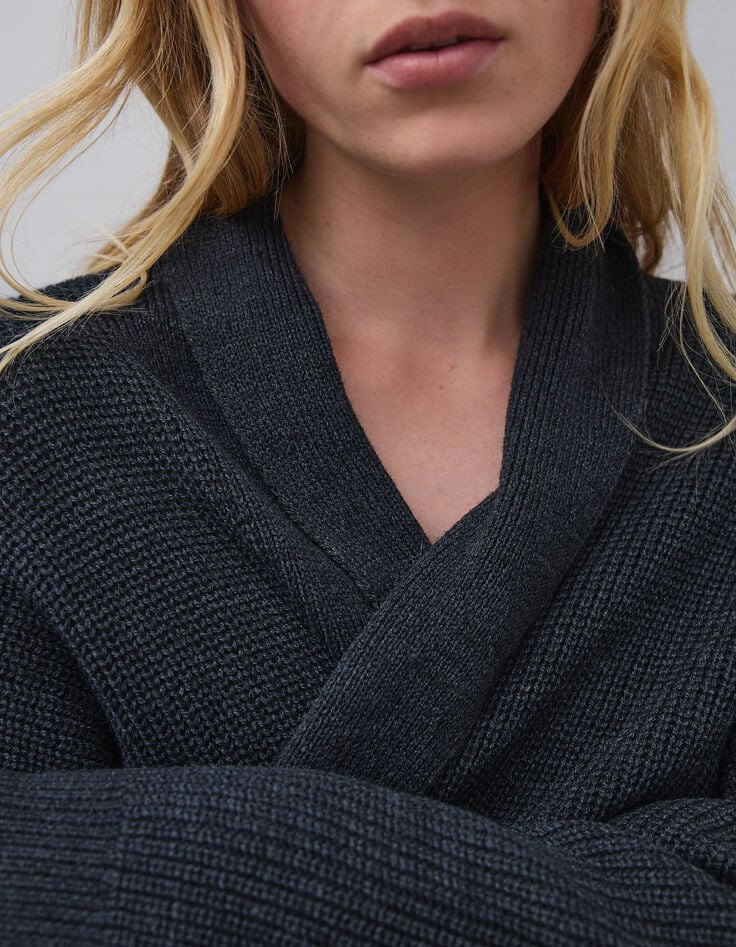 Intarsia gebreid antraciet vest voor dames-7 Intarsia gebreid antraciet vest voor dames-7