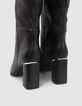 Women’s black leather heeled boots with metal bar-4