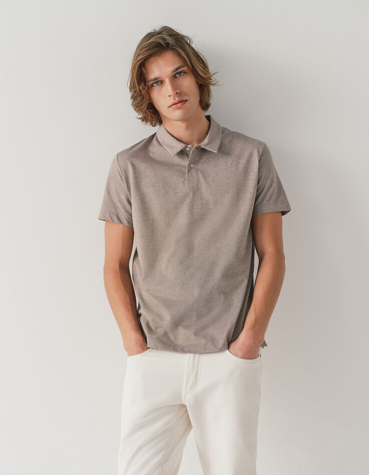 Mokkabruine polo gemêleerd tricot Heren-1
