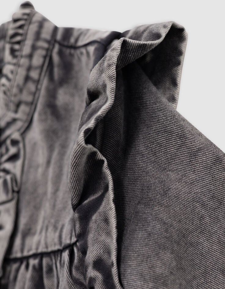 Robe noire d&eacute;lav&eacute;e volants et clous fille-4