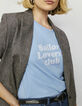 Tee-shirt en coton bleu marine motif message blanc femme-4