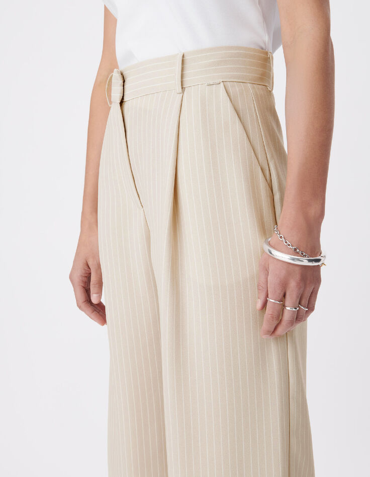 Pantalon de tailleur beige motif rayures tennis Femme-6