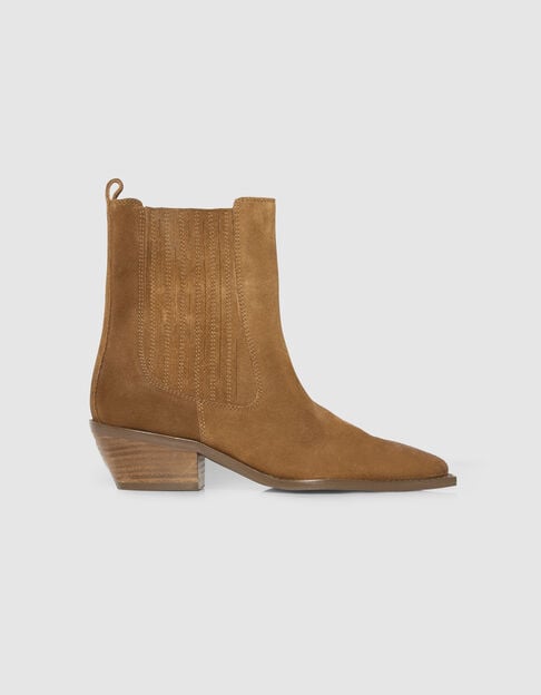 Chelsea boots santiags camel cuir velours Femme - IKKS