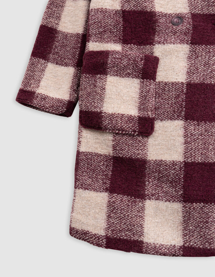 Girl's burgundy wool plaid coat-4 Girl's burgundy wool plaid coat-4