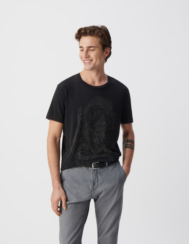 Zwart T-shirt biokatoen maxi-opdruk draak Heren-2