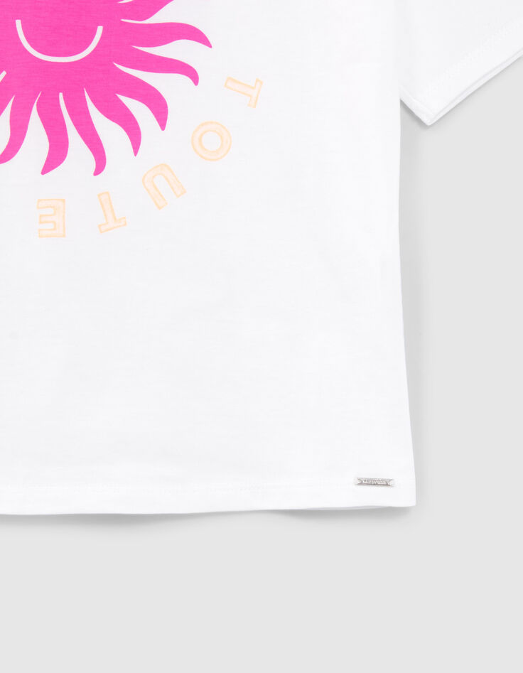 T-shirt blanc cass&eacute; visuel soleil rose fille-4