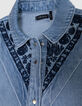 Blauwe denim jurk met borduurwerk voor meisjes-6