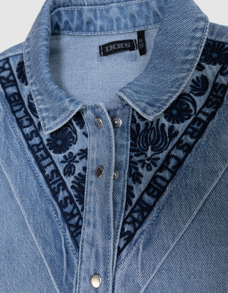 Blauwe denim jurk met borduurwerk voor meisjes-6