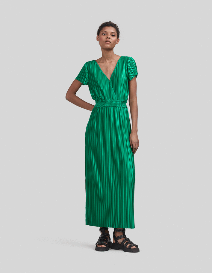 Vestido largo verde plisado mujer - IKKS