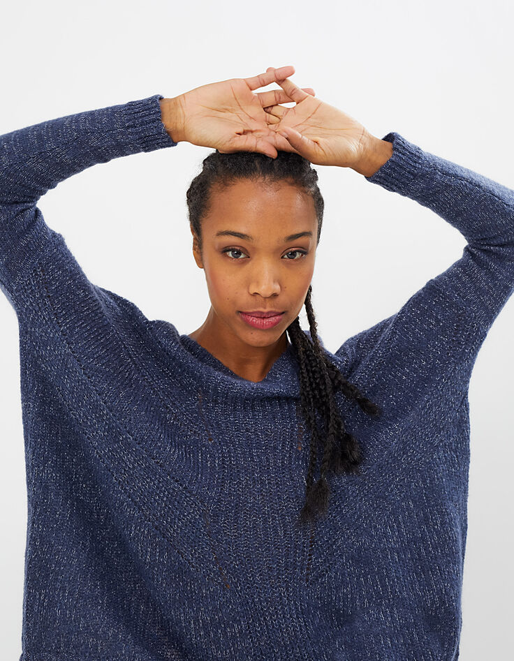 I.Code navy blue mohair mix cape-sweater-1