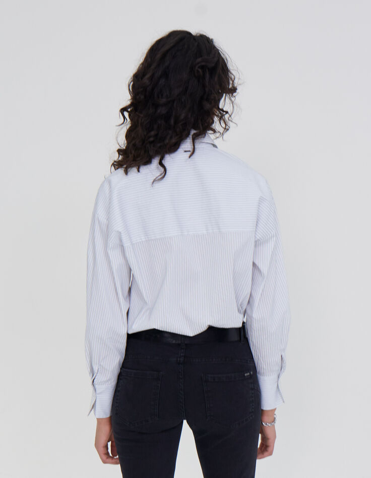 Women’s ecru shirt with thin grey stripes-3