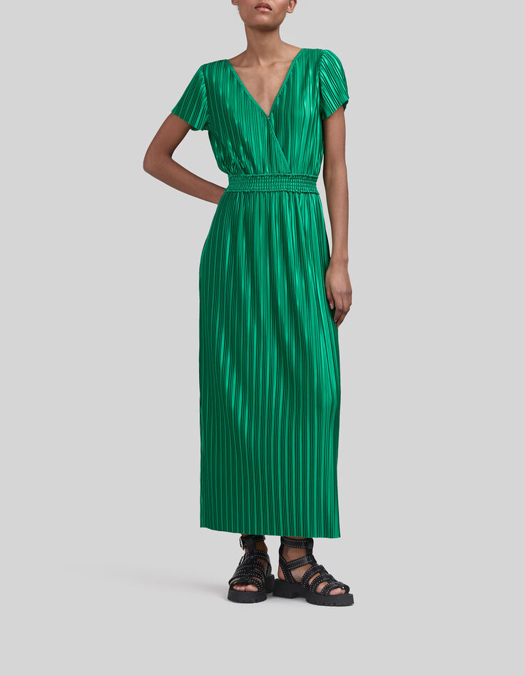 Women&rsquo;s green pleated long dress-1