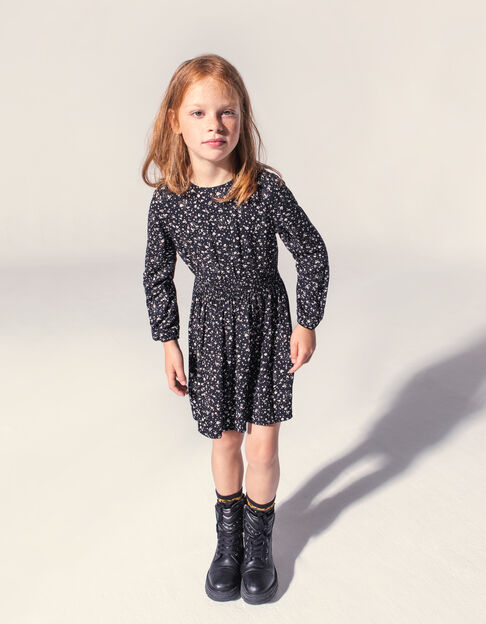 Schwarzes 2-in-1-Mädchenkleid mit Rocker-Print