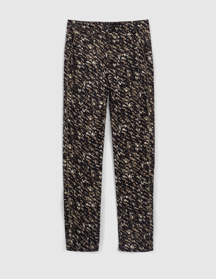 Women’s black fusain print flowing trousers-6