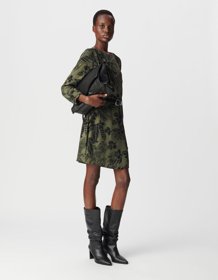 Khaki long sleeve dress LENZING™ ECOVERO™ maxi jungle Women-1