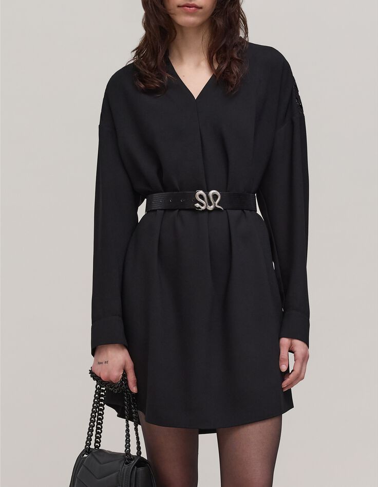 Robe noire dentelle guipure aux manches Femme-2 Robe noire dentelle guipure aux manches Femme-2