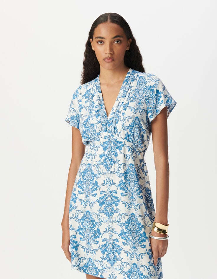 Robe LENZING™ ECOVERO™ imprimé faïence bleu Femme-3