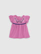Babymädchen-T-Shirt, Malve, Biobaumwolle, Ethno-Stickmotiv-1