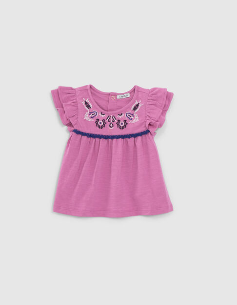 Paars T-shirt biokatoen etnische borduursels babymeisjes - IKKS