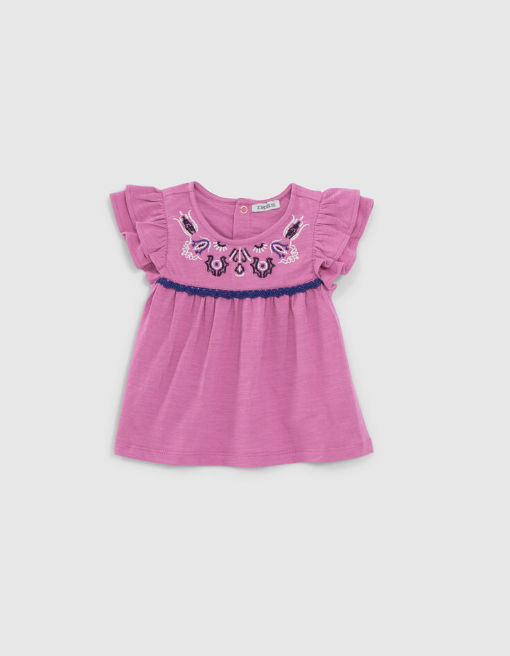 Babymädchen-T-Shirt, Malve, Biobaumwolle, Ethno-Stickmotiv-1