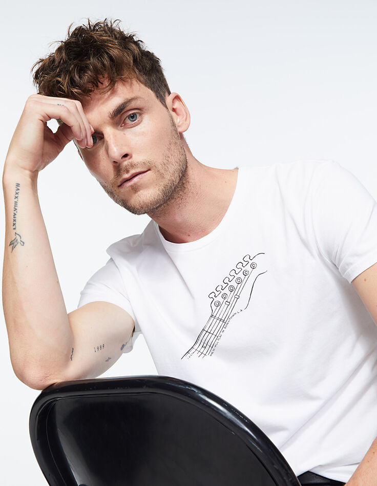 Men's white guitar T-shirt-1