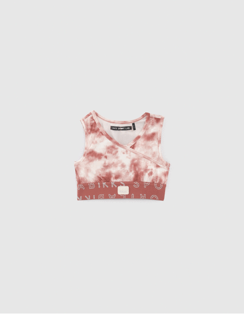 Girls’ ecru sport T-shirt with tie-dye bra top