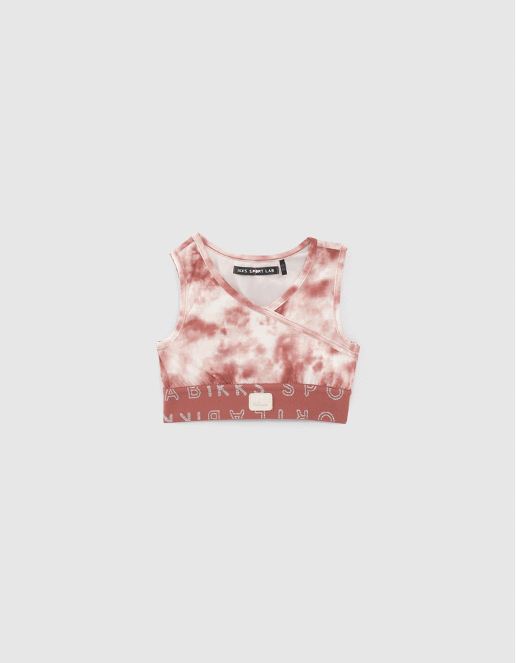 Girls’ ecru sport T-shirt with tie-dye bra top-1