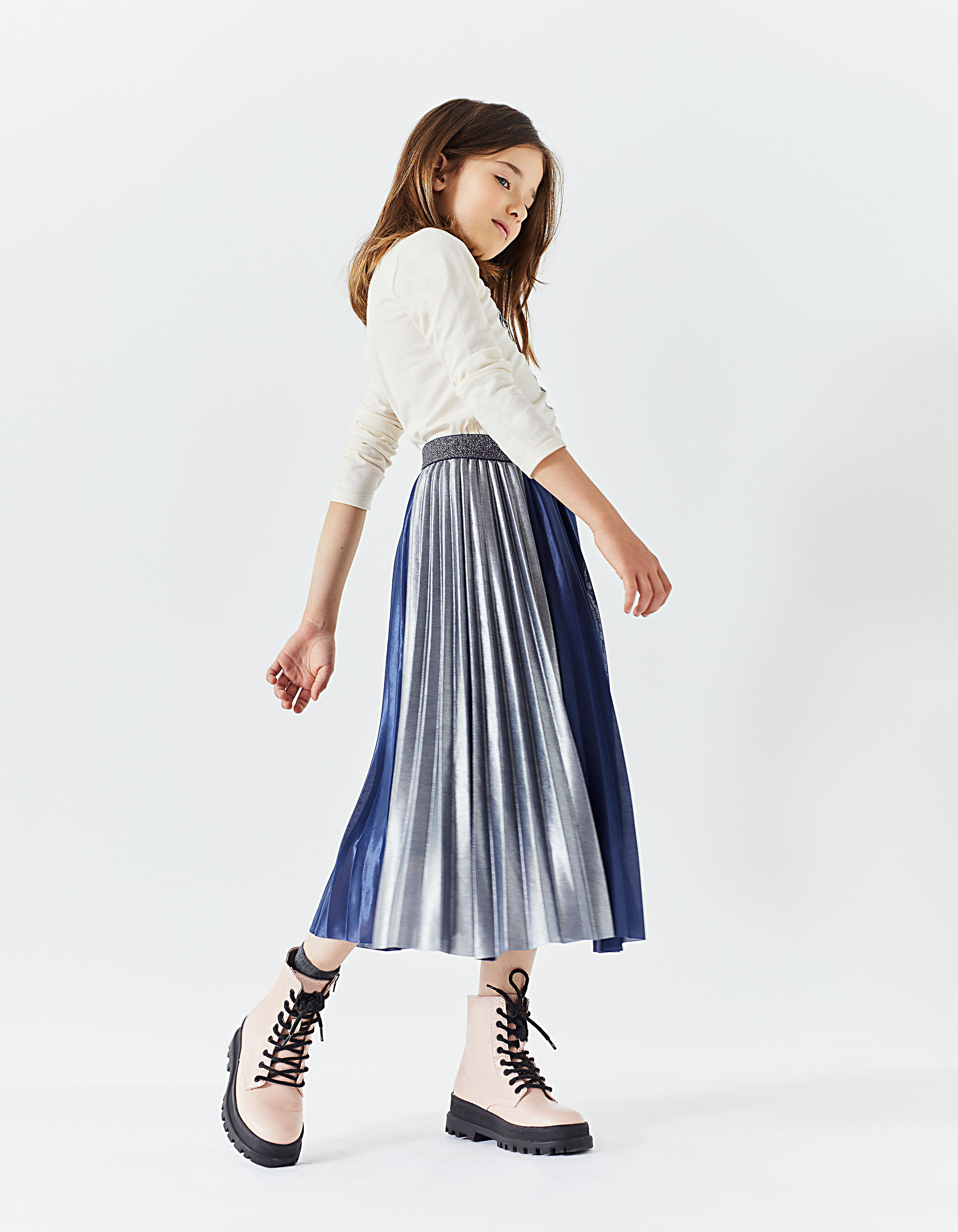 Jupe longue navy et argent plissee fille IKKS