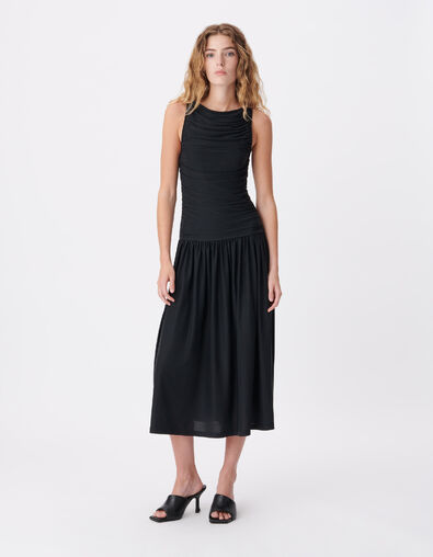 Women&rsquo;s flowing black dress with draped bodice - IKKS