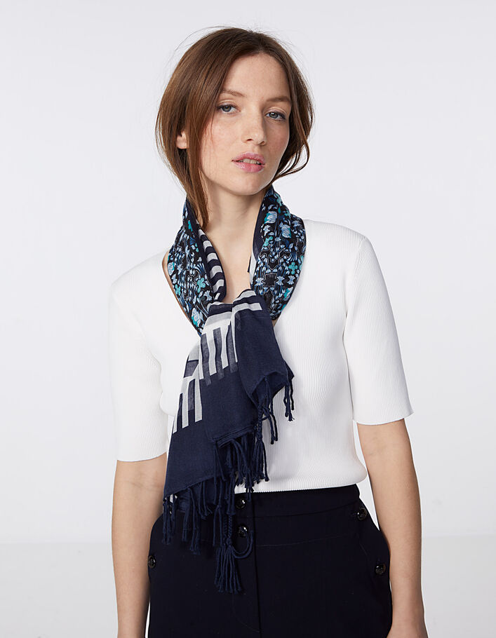 Women’s printed cotton square scarf with tassels - IKKS
