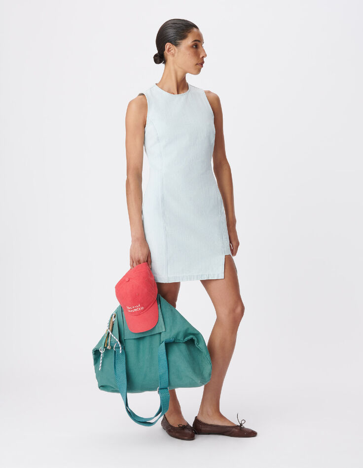 Sac totebag vert toile broderie Femme-6
