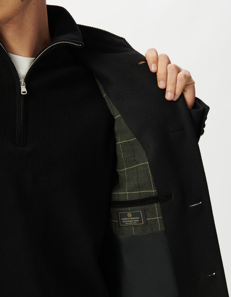 Manteau noir lainage col officier Homme-6