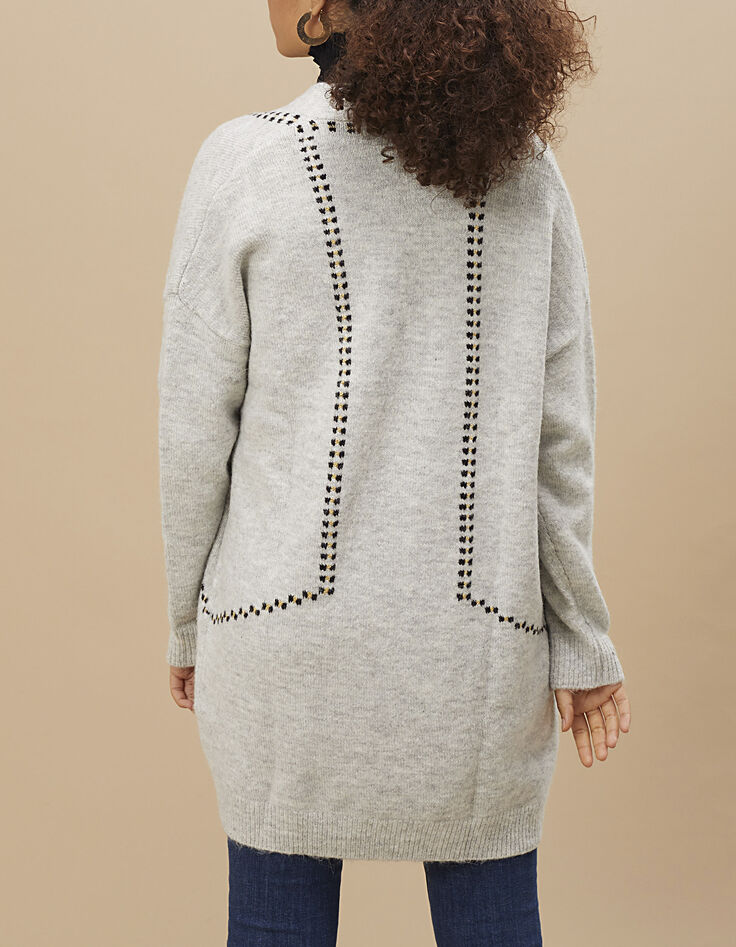 Manteau-cardigan écru en tricot à broderies I.Code-3