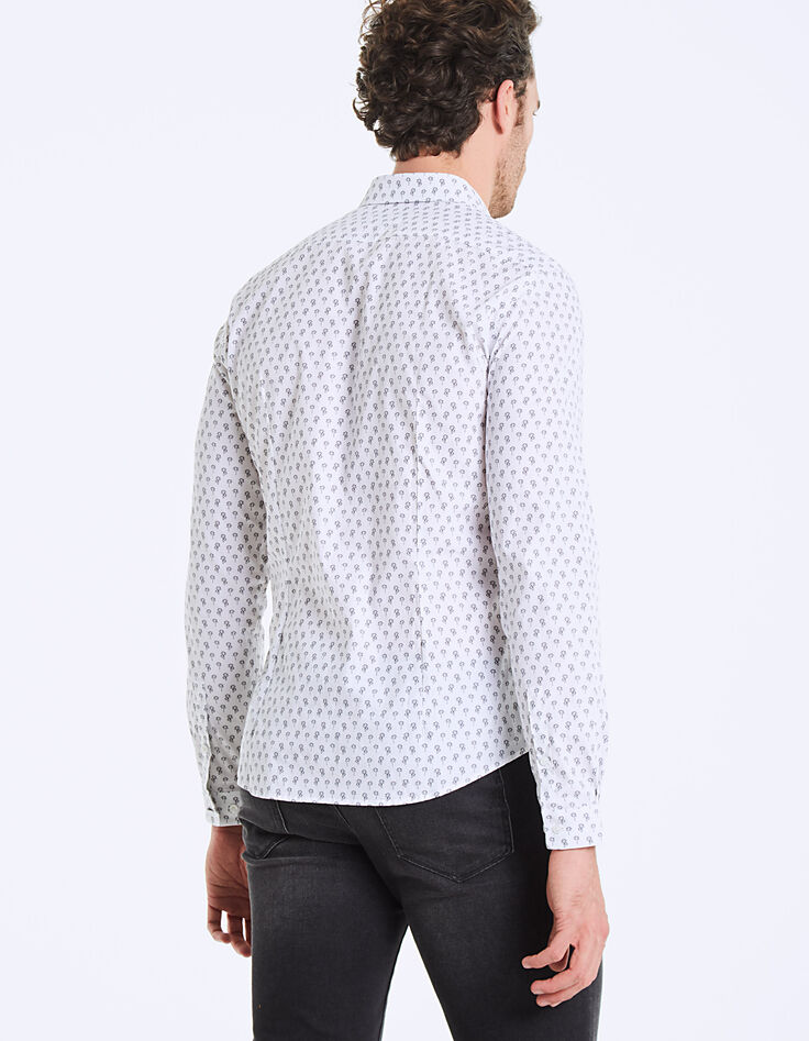 Wit slim herenoverhemd print zwarte palmen-4