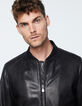 Men's black leather bomber jacket-4