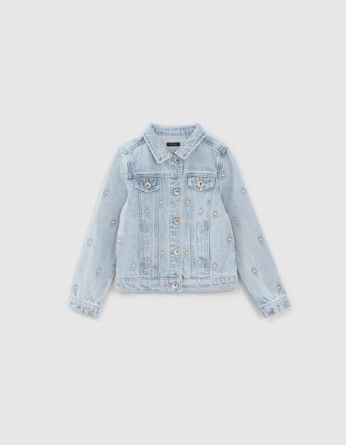 Girls’ blue embroidered organic cotton denim jacket - IKKS