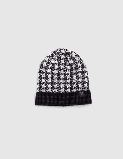Bonnet noir tricot motif pied-de-poule fille  - IKKS