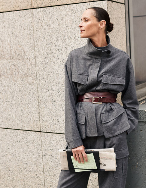 Women’s grey flannel overshirt jacket - IKKS