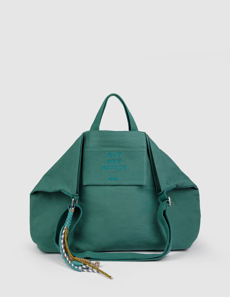 Sac totebag vert toile broderie Femme-1