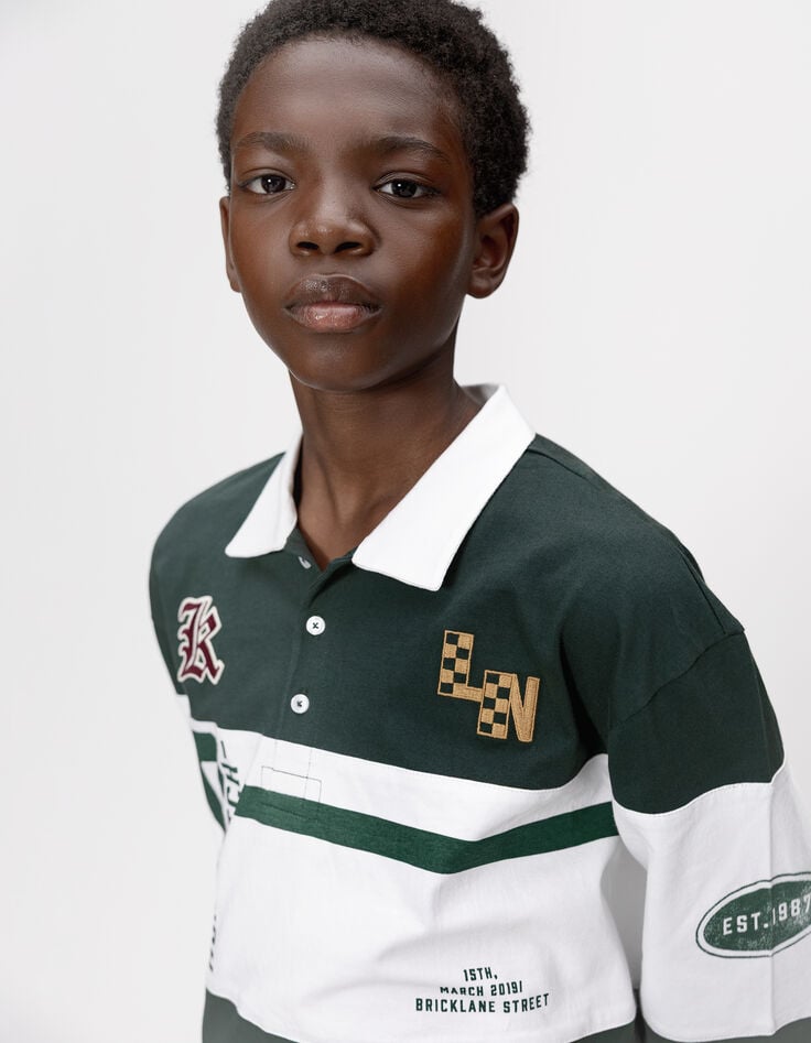 Boys’ green long-sleeved polo shirt, print and embroidery-3 Boys’ green long-sleeved polo shirt, print and embroidery-3