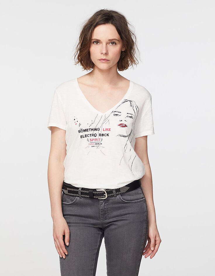 Damen-T-Shirt mit V-Ausschnitt aus Baumwolle Electro Rock-2 Damen-T-Shirt mit V-Ausschnitt aus Baumwolle Electro Rock-2