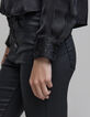 Camisa de mujer de satén negro cuello y puños de strass-4