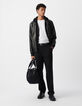 Bomber noir en cuir à parmenture amovible Homme-1