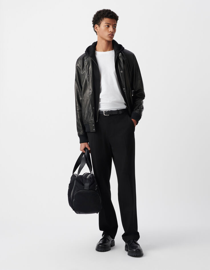 Bomber noir en cuir à parmenture amovible Homme-1