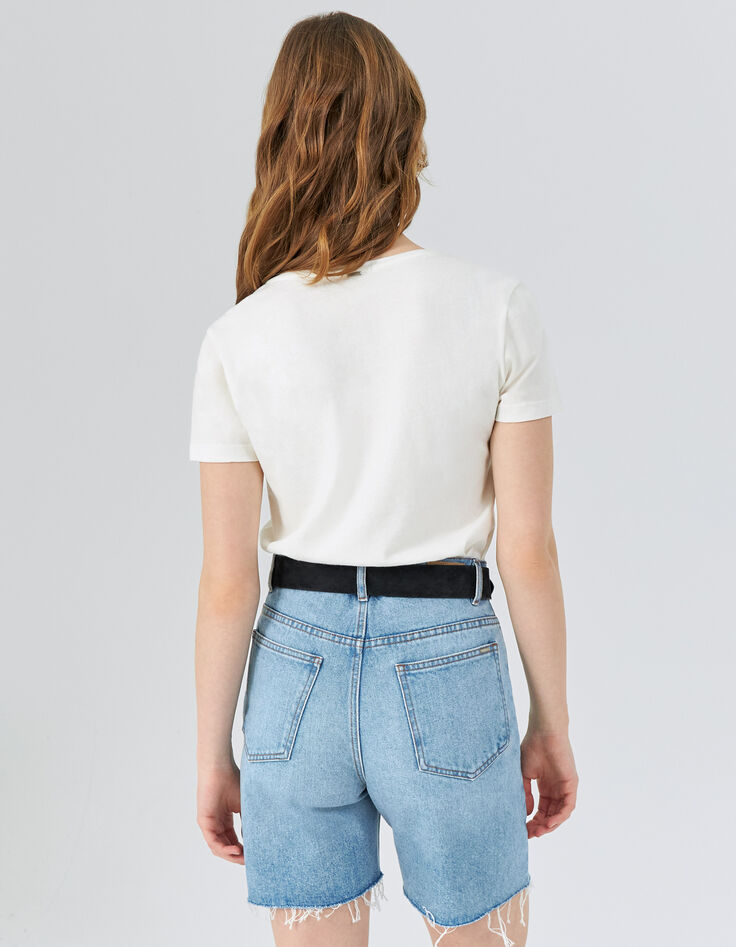 Tee-shirt blanc coton bio visuel message et bouche Femme-2