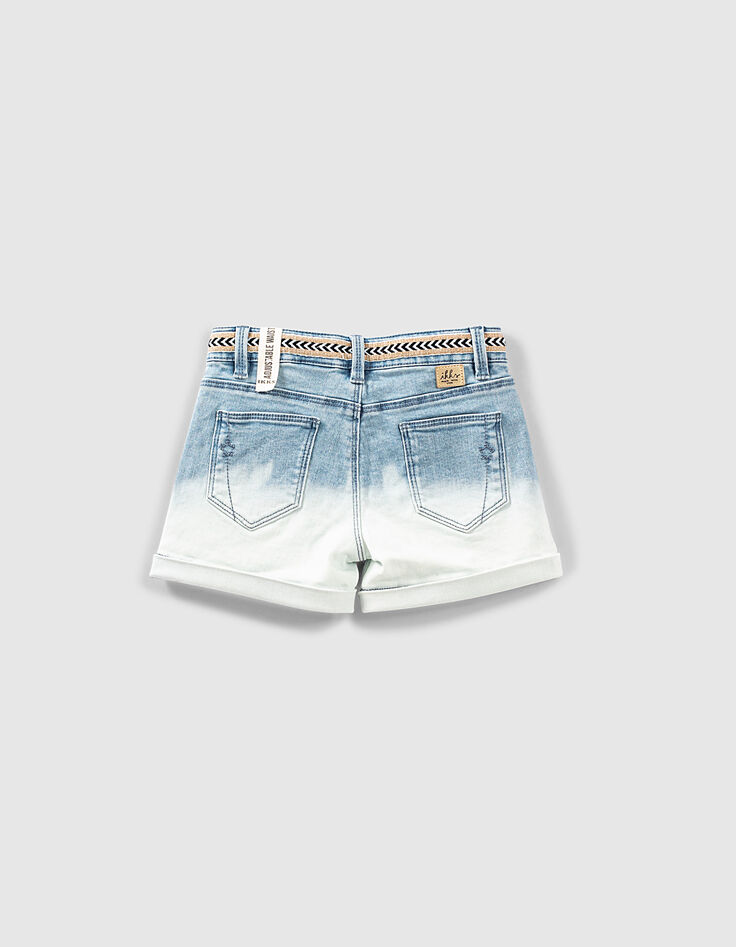 Girls' light blue deepdye embroidered organic denim shorts-4 Girls' light blue deepdye embroidered organic denim shorts-4
