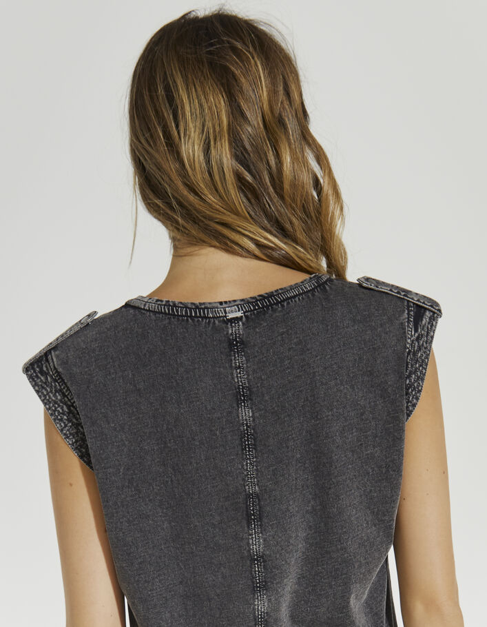 Women’s grey organic cotton T-shirt with shoulder tabs - IKKS
