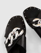Sandales plates cuir noir décor maxi chaîne métal Femme-8